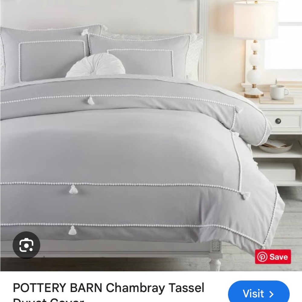 Brand New- Never Used - Pottery Barn Light Gray Tassel Duvet Cover + shams